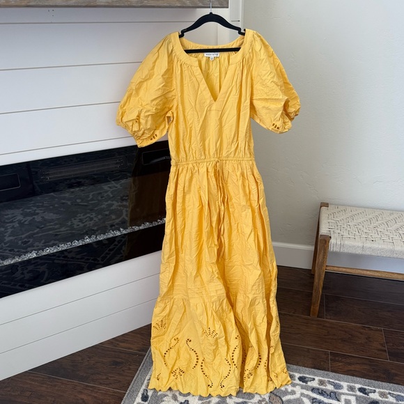 Moon River Yellow Eyelet Midi Dress - Picture 2 of 4